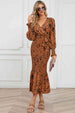Printed V-Neck Smocked Midi Dress -BazaarBey - www.shopbazaarbey.com