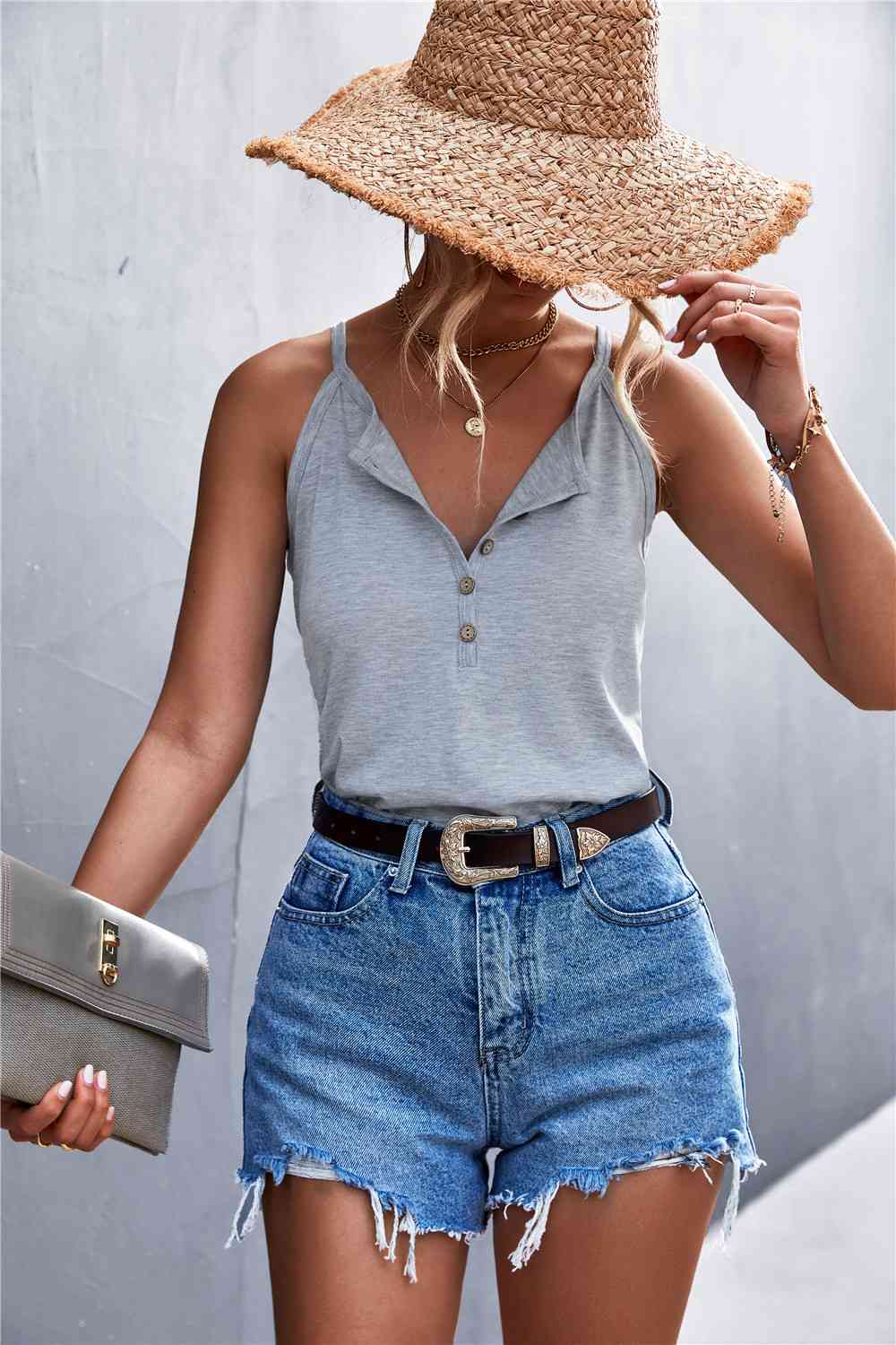 Half Button Grecian Neck Cami Bazaarbey
