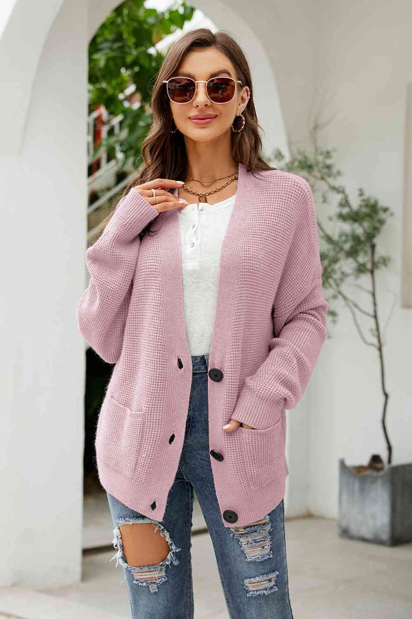 BazaarBey Button Up Drop Shoulder Long Sleeve Cardigan Trendsi