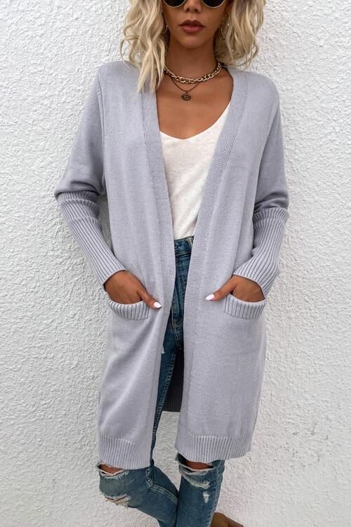 Open Front Long Sleeve Cardigan with Pockets Bazaarbey