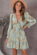 Floral Deep V Flounce Sleeve Mini Dress -BazaarBey - www.shopbazaarbey.com