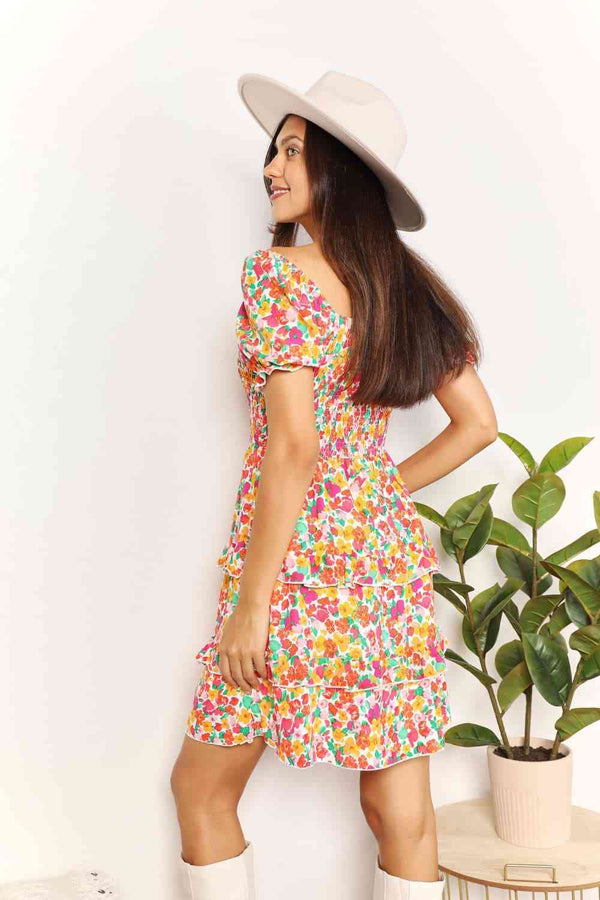  Smocked Sweetheart Neck Flounce Sleeve Mini Dress -BazaarBey - www.shopbazaarbey.com