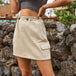 Drawstring Straight Hem Denim Mini Skirt with Pocket Bazaarbey