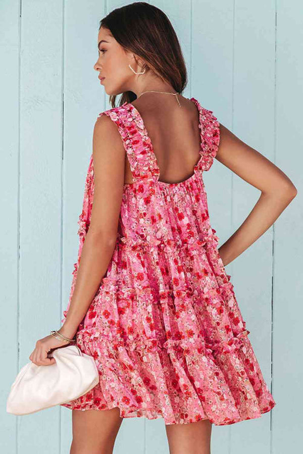 Printed Square Neck Sleeveless Mini Dress -BazaarBey - www.shopbazaarbey.com