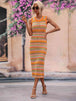 Striped Round Neck Sleeveless Midi Cover Up Dress Bazaarbey