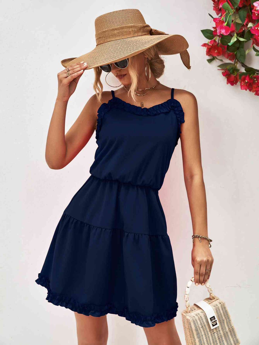 Frill Trim Spaghetti Strap Mini Dress -BazaarBey - www.shopbazaarbey.com