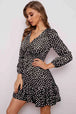 Printed  Neck Puff Sleeve Ruffle Hem Dress -BazaarBey - www.shopbazaarbey.com
