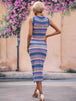 Striped Round Neck Sleeveless Midi Cover Up Dress Bazaarbey