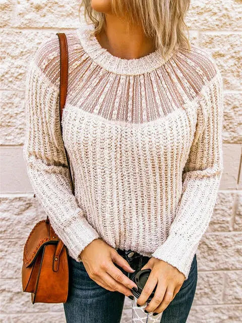 BazaarBey Round Neck Rib-Knit Sweater Trendsi
