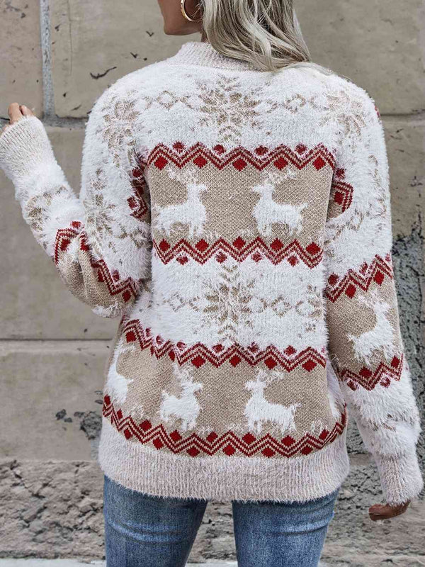 Reindeer & Snowflake Round Neck Sweater Bazaarbey