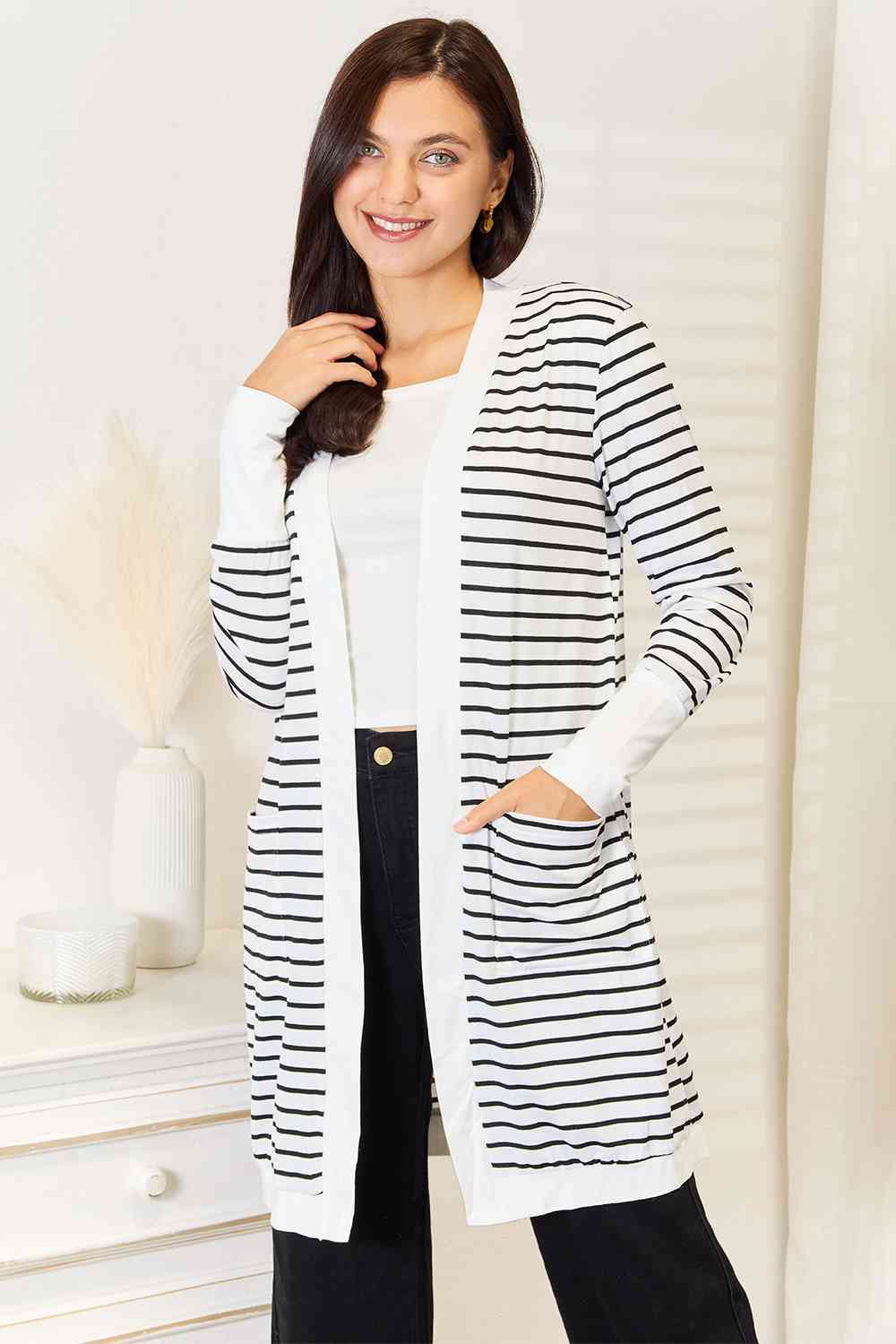 Striped   Cardigan Trendsi