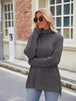 Ribbed Turtleneck Long Sleeve Slit Knit Top Bazaarbey