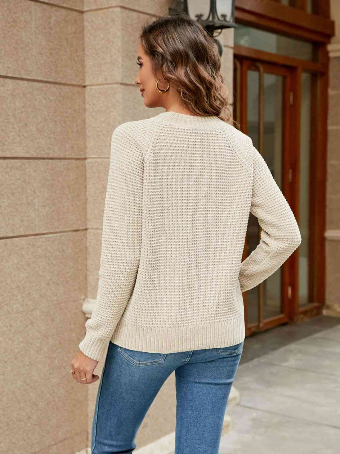 Round Neck Raglan Sleeve Sweater Bazaarbey