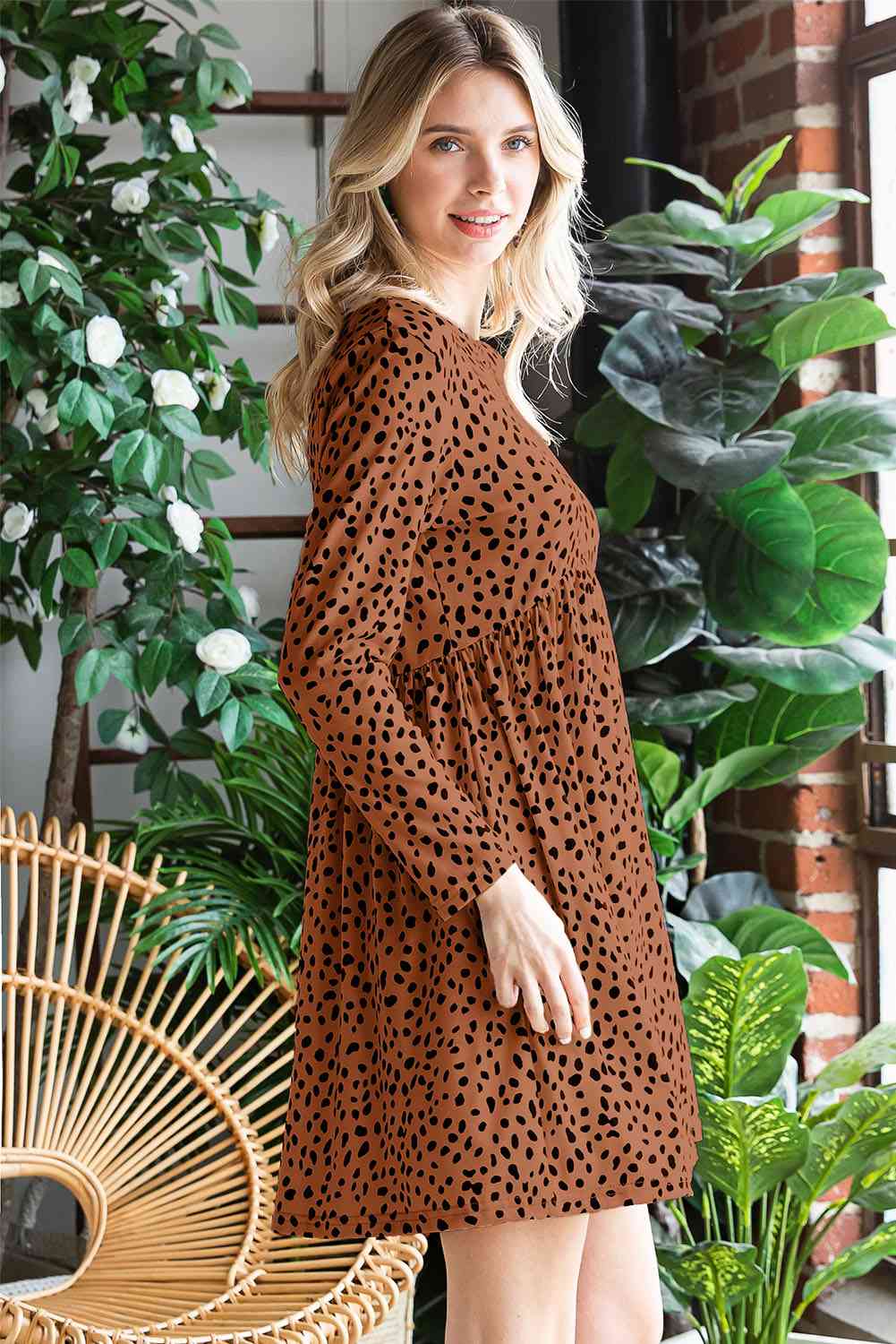 Printed Round Neck Long Sleeve Dress -BazaarBey - www.shopbazaarbey.com
