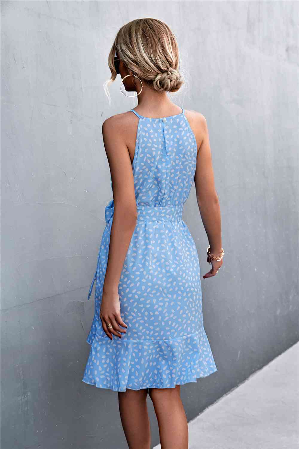 Printed Tie Waist Ruffle Hem Sleeveless Dress -BazaarBey - www.shopbazaarbey.com