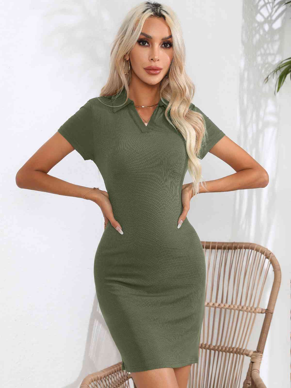  Short Sleeve Bodycon Dress -BazaarBey - www.shopbazaarbey.com