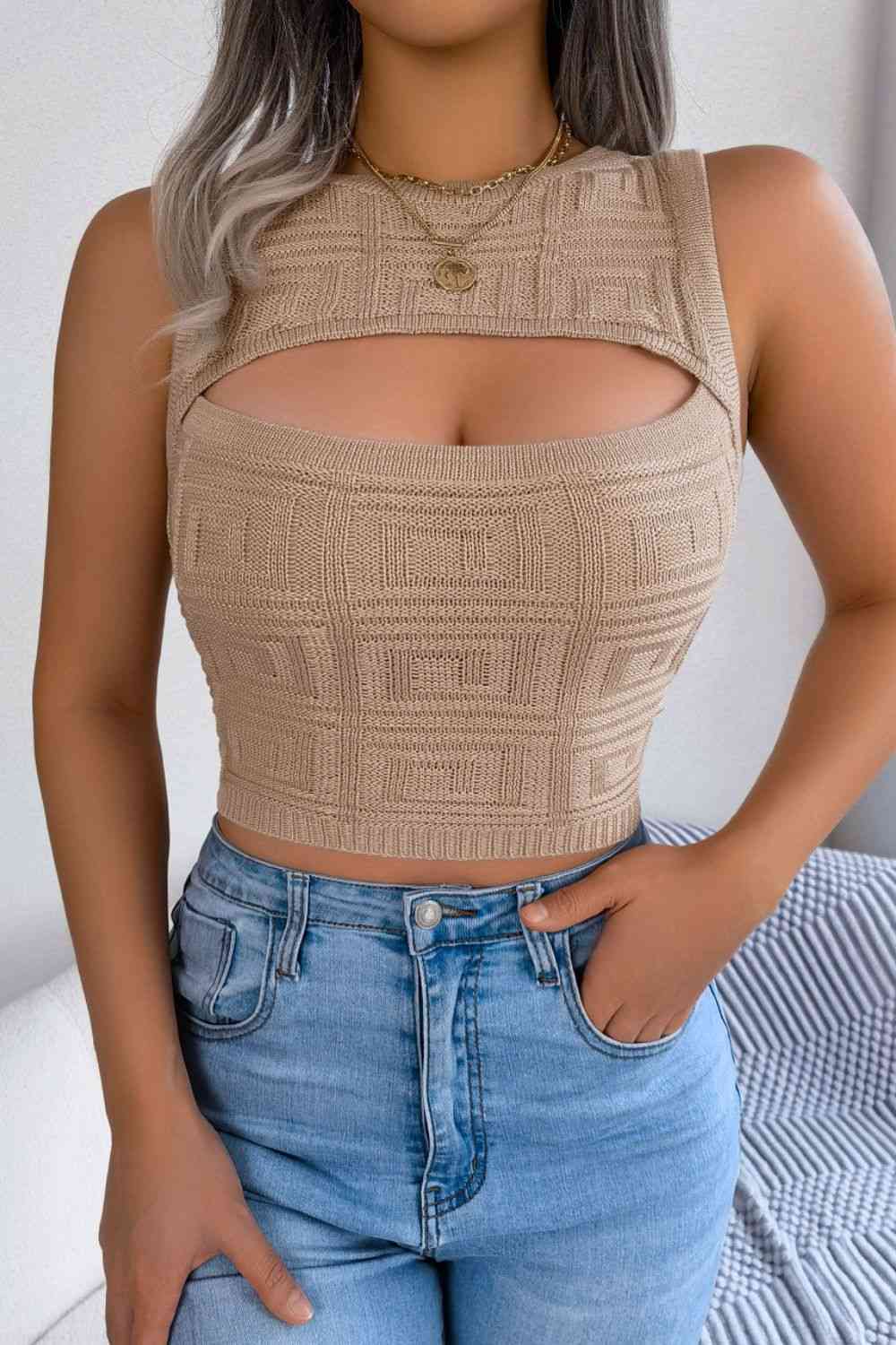 Cutout Sleeveless Knit Top Trendsi