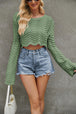 Round Neck Long Sleeve Cropped Sweater Bazaarbey