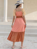 Color Block Tie Front Smocked Midi Dress -BazaarBey - www.shopbazaarbey.com