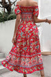 Floral Off-Shoulder Smocked Midi Dress -BazaarBey - www.shopbazaarbey.com