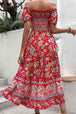 Floral Off-Shoulder Smocked Midi Dress -BazaarBey - www.shopbazaarbey.com