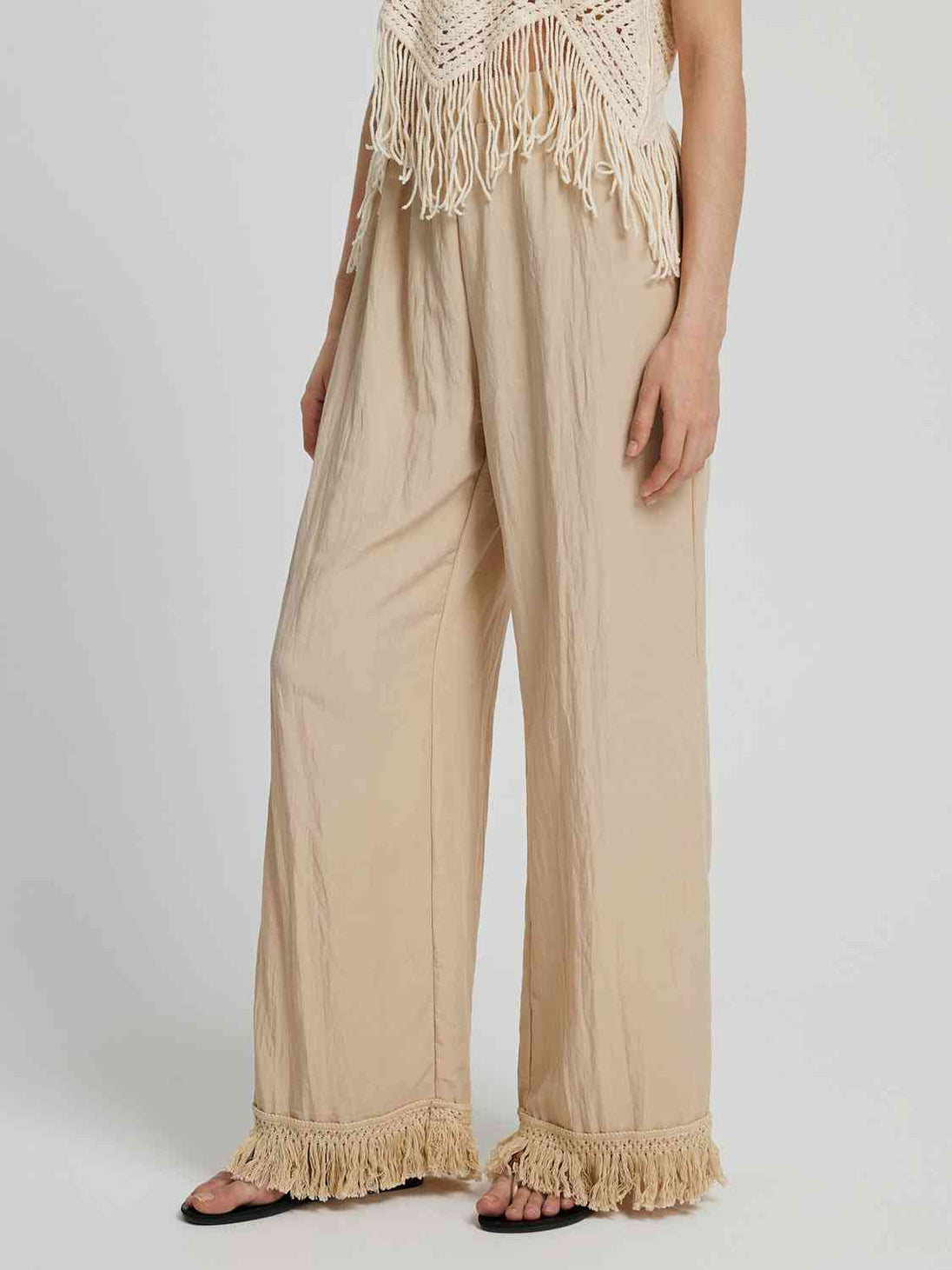 Fringe Hem Wide Leg Long Pants Bazaarbey