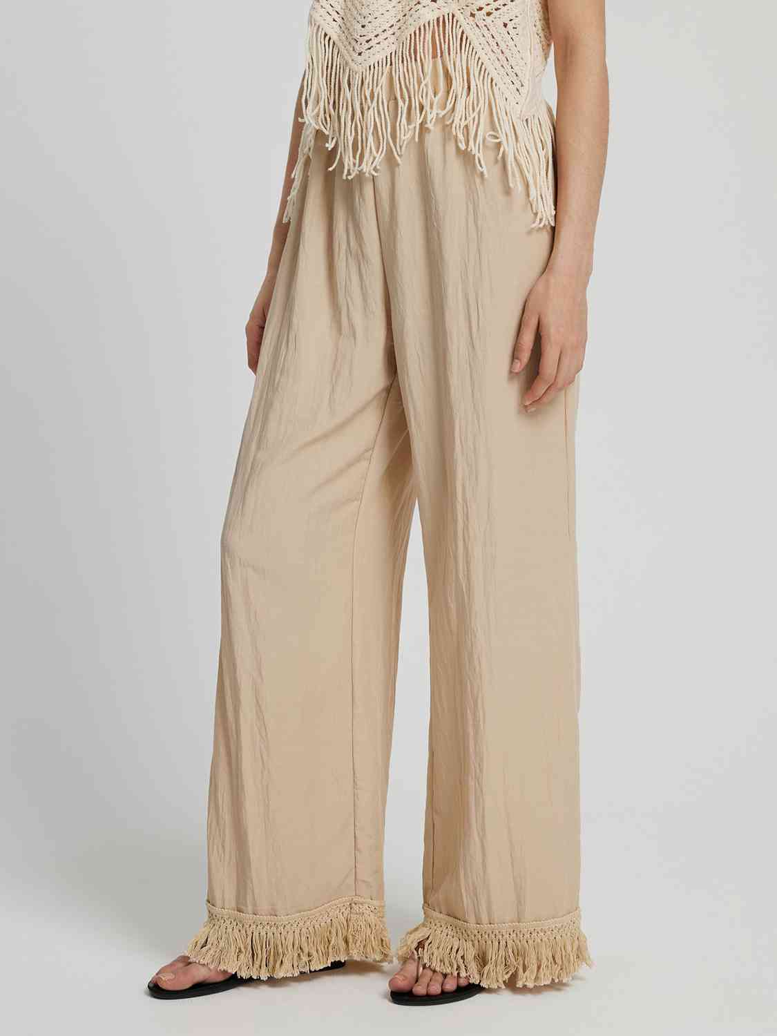 Fringe Hem Wide Leg Long Pants Bazaarbey
