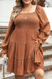 Plus Size Smocked Square Neck Tiered Dress -BazaarBey - www.shopbazaarbey.com