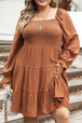 Plus Size Smocked Square Neck Tiered Dress -BazaarBey - www.shopbazaarbey.com