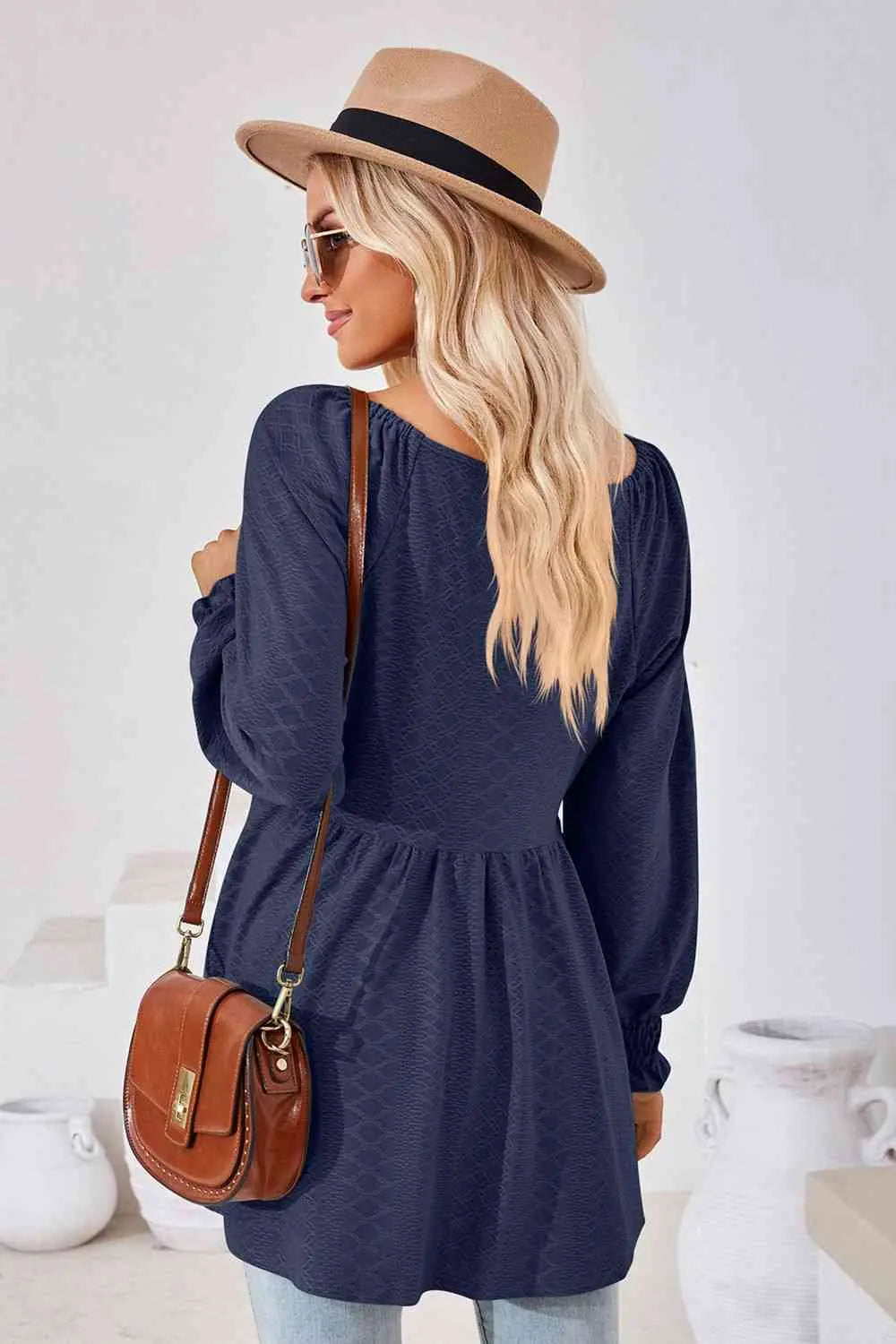V-Neck Lantern Sleeve Blouse Bazaarbey