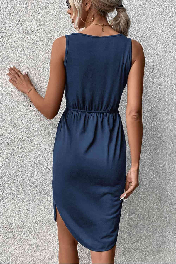 V-Neck Curved Hem Sleeveless Dress -BazaarBey - www.shopbazaarbey.com