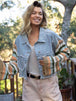 Distressed Striped Long Sleeve Denim Jacket Bazaarbey