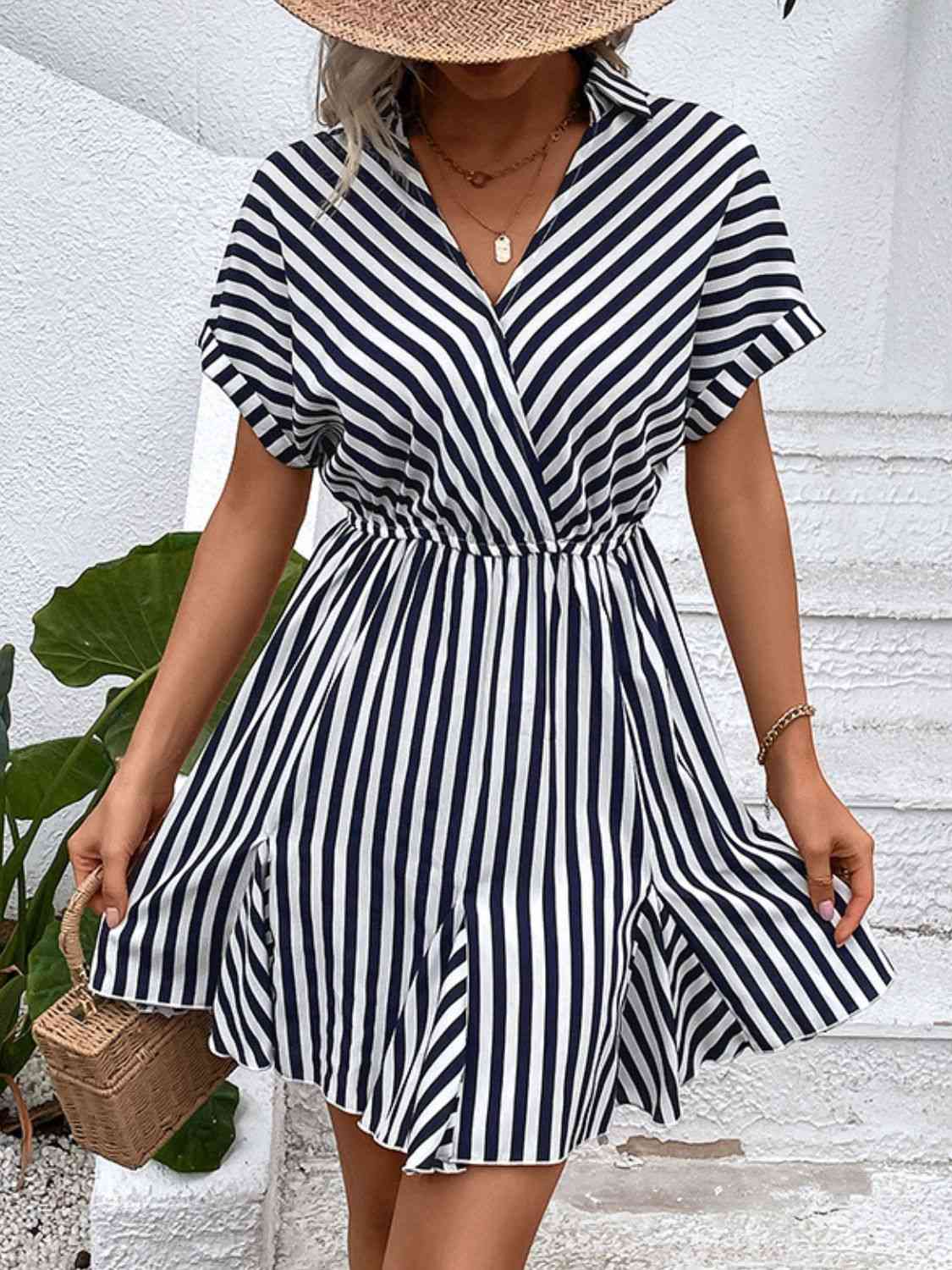 Striped  Mini Dress -BazaarBey - www.shopbazaarbey.com