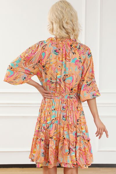 Printed Smocked Frill Tiered Dress -BazaarBey - www.shopbazaarbey.com