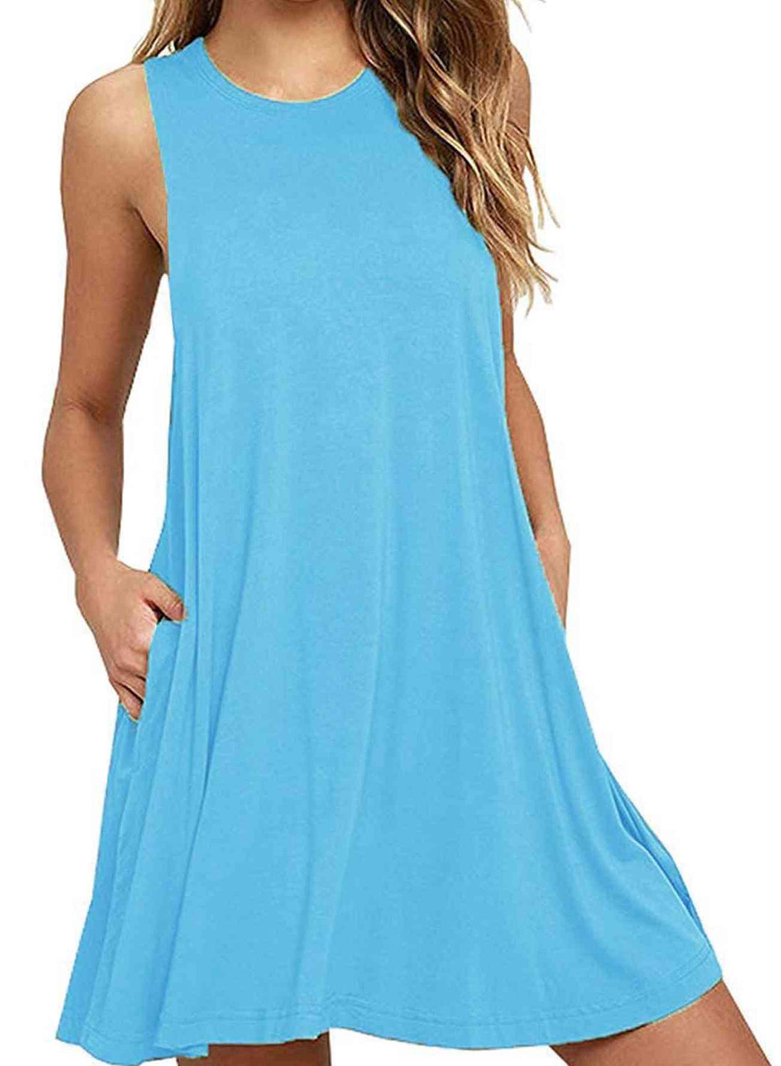 Full Size Round Neck Sleeveless Dress with Pockets -BazaarBey - www.shopbazaarbey.com