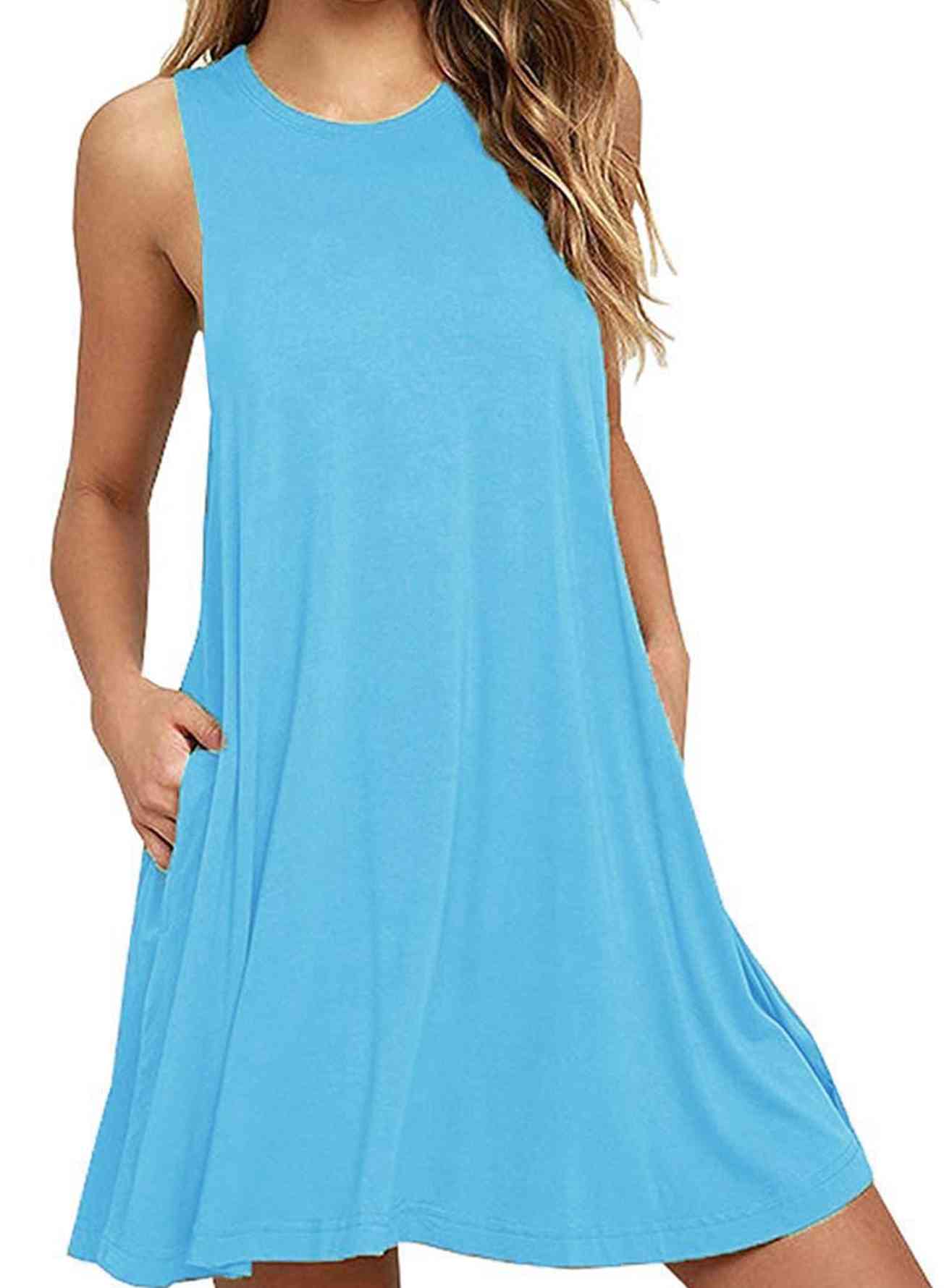 Full Size Round Neck Sleeveless Dress with Pockets -BazaarBey - www.shopbazaarbey.com