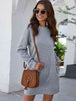 Round Neck Long Sleeve Mini Dress with Pockets -BazaarBey - www.shopbazaarbey.com