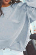 Ribbed Round Neck Drop Shoulder Sweatshirt Bazaarbey