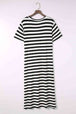 Striped V-Neck Short Sleeve Side Slit Dress -BazaarBey - www.shopbazaarbey.com