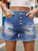 Raw Hem Denim Shorts with Pockets Bazaarbey