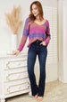  Multicolored Rib-Knit V-Neck Knit Pullover Bazaarbey
