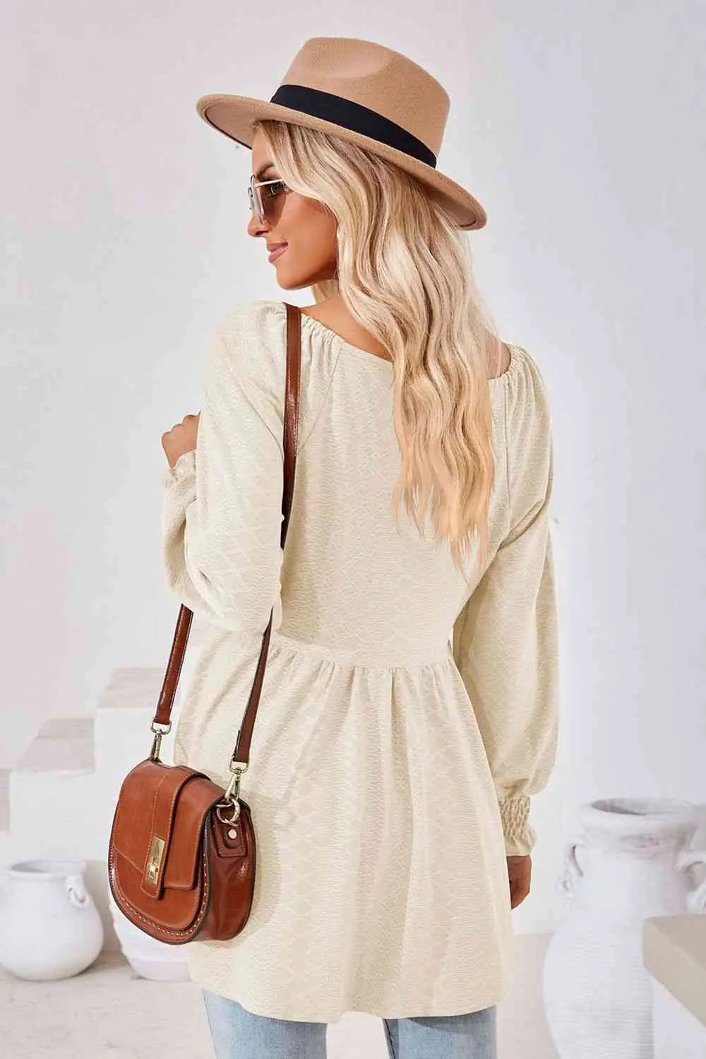 V-Neck Lantern Sleeve Blouse Bazaarbey
