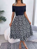 Printed Off-Shoulder Ruffle Hem Dress -BazaarBey - www.shopbazaarbey.com
