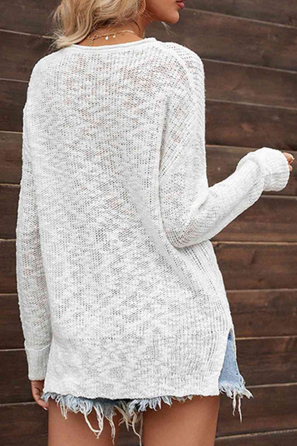 V-Neck Slit Knit Top Trendsi