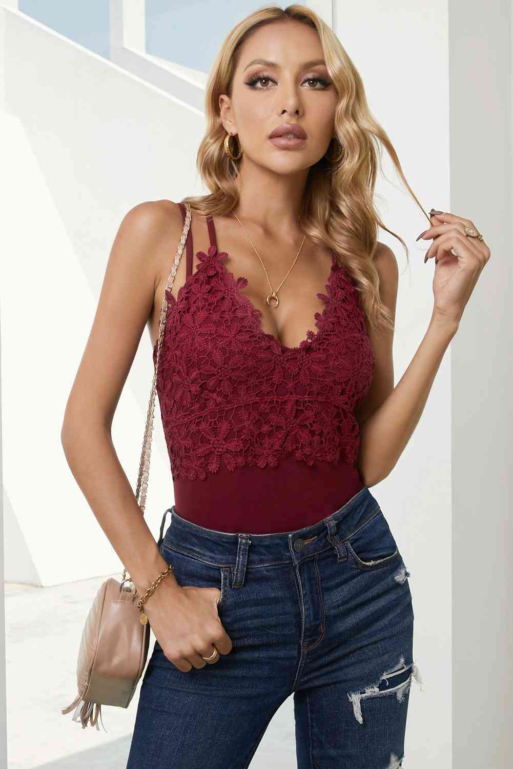 Lace Double Spaghetti Strap Cami Top Bazaarbey