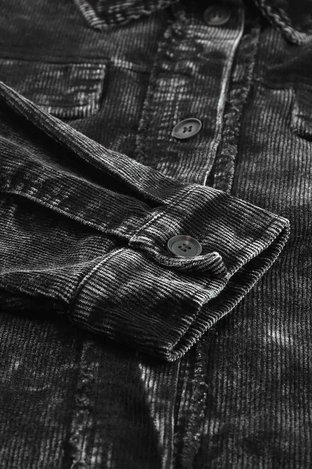 Washed Button Down Dropped Shoulder Jacket Trendsi