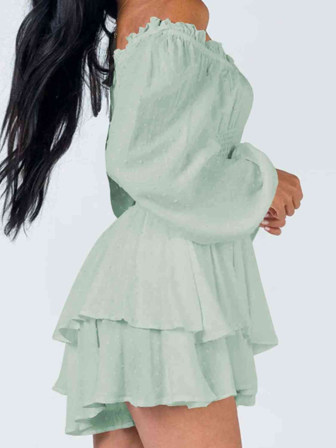 Off Shoulder Smocked Waist Romper -BazaarBey - www.shopbazaarbey.com