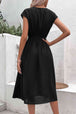 Tie Belt V-Neck Pleated Dress -BazaarBey - www.shopbazaarbey.com
