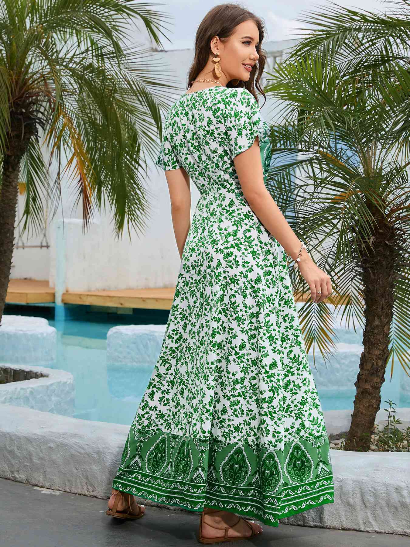 Bohemian Surplice Neck Split Maxi Dress Bazaarbey