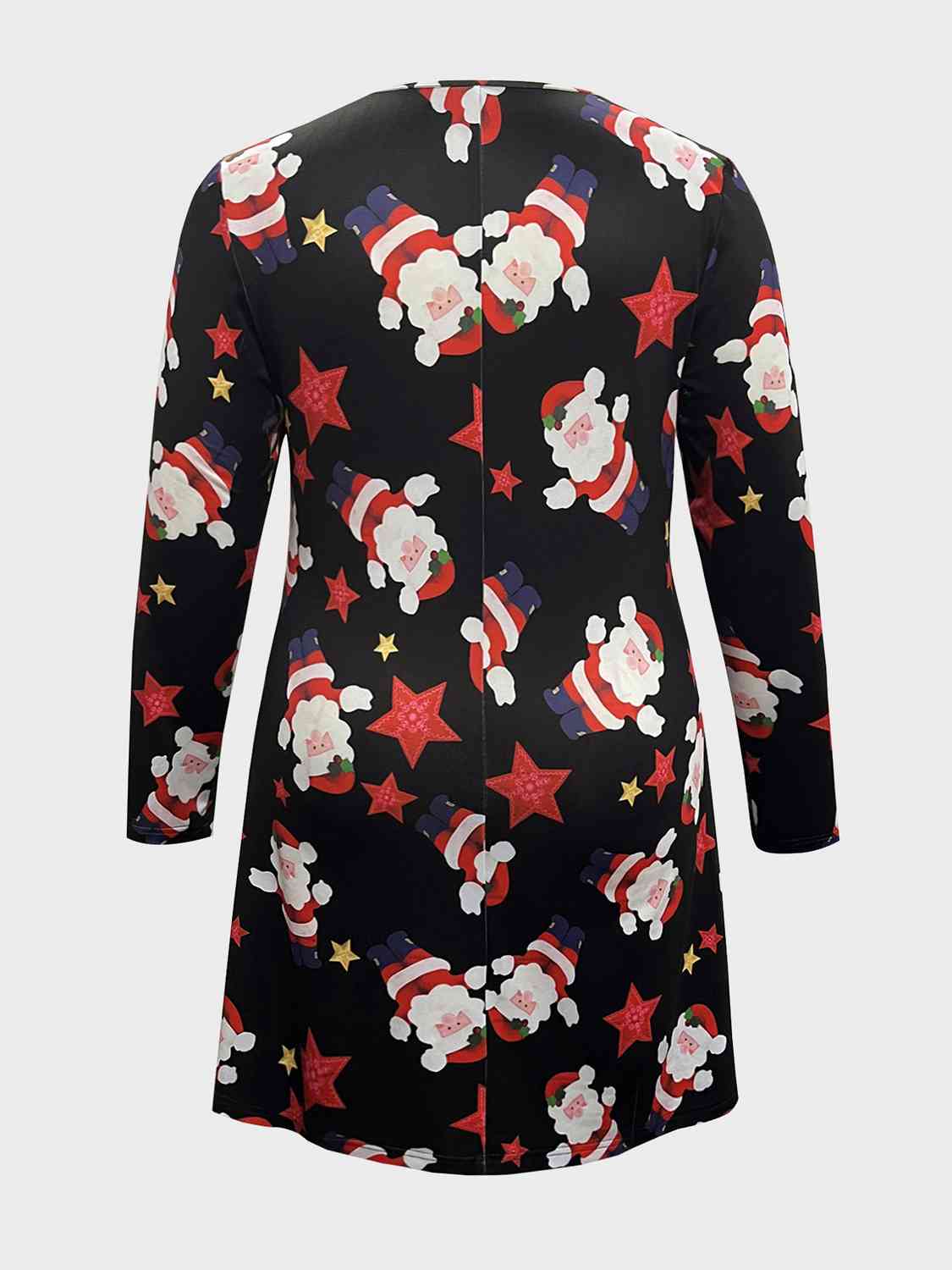 Plus Size Santa Printed Round Neck Dress -BazaarBey - www.shopbazaarbey.com